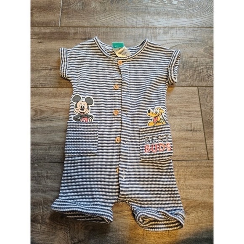 Disney Striped Mickey and Pluto Bodysuit - Black and White